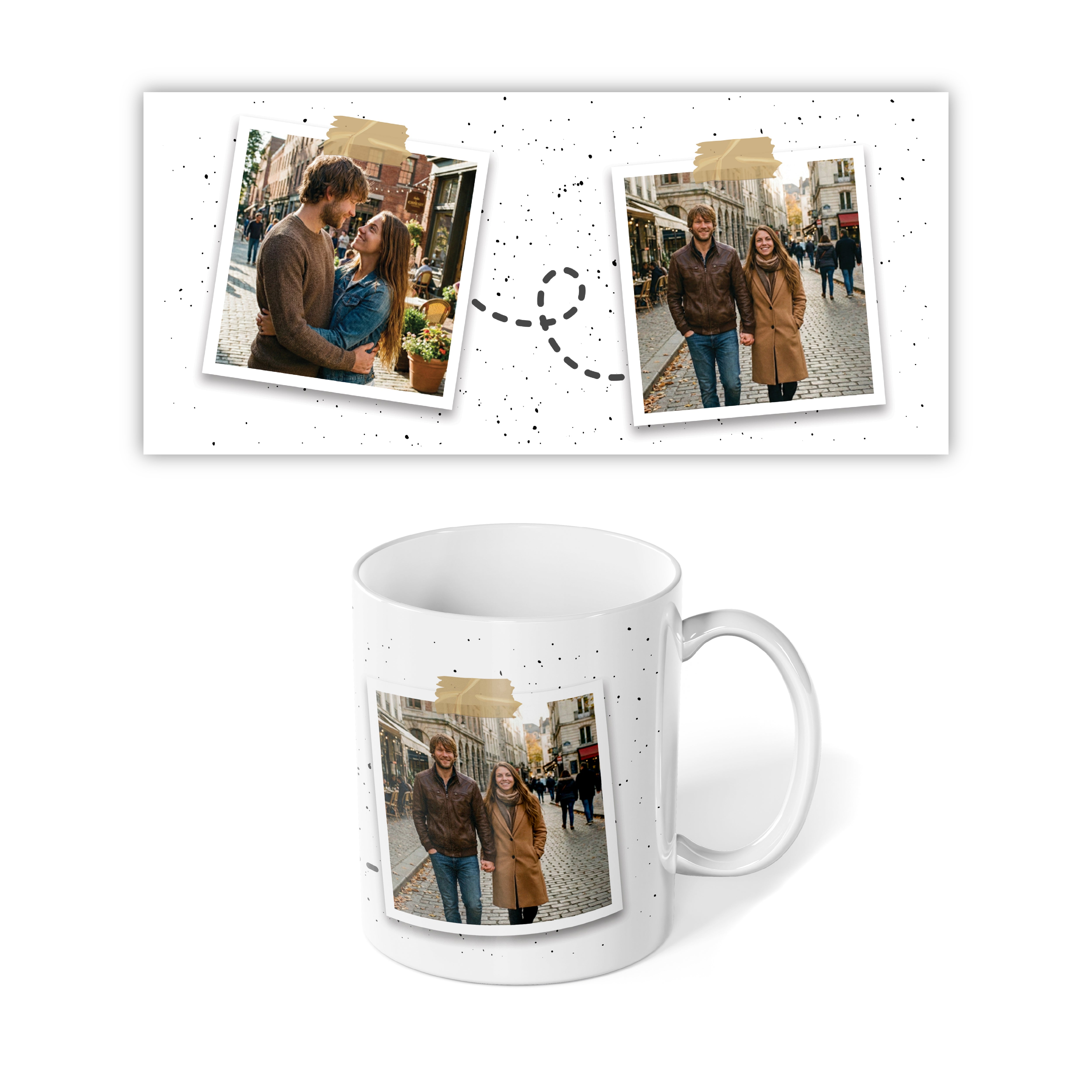 Cană albă personalizată Memories cu 2 imagini