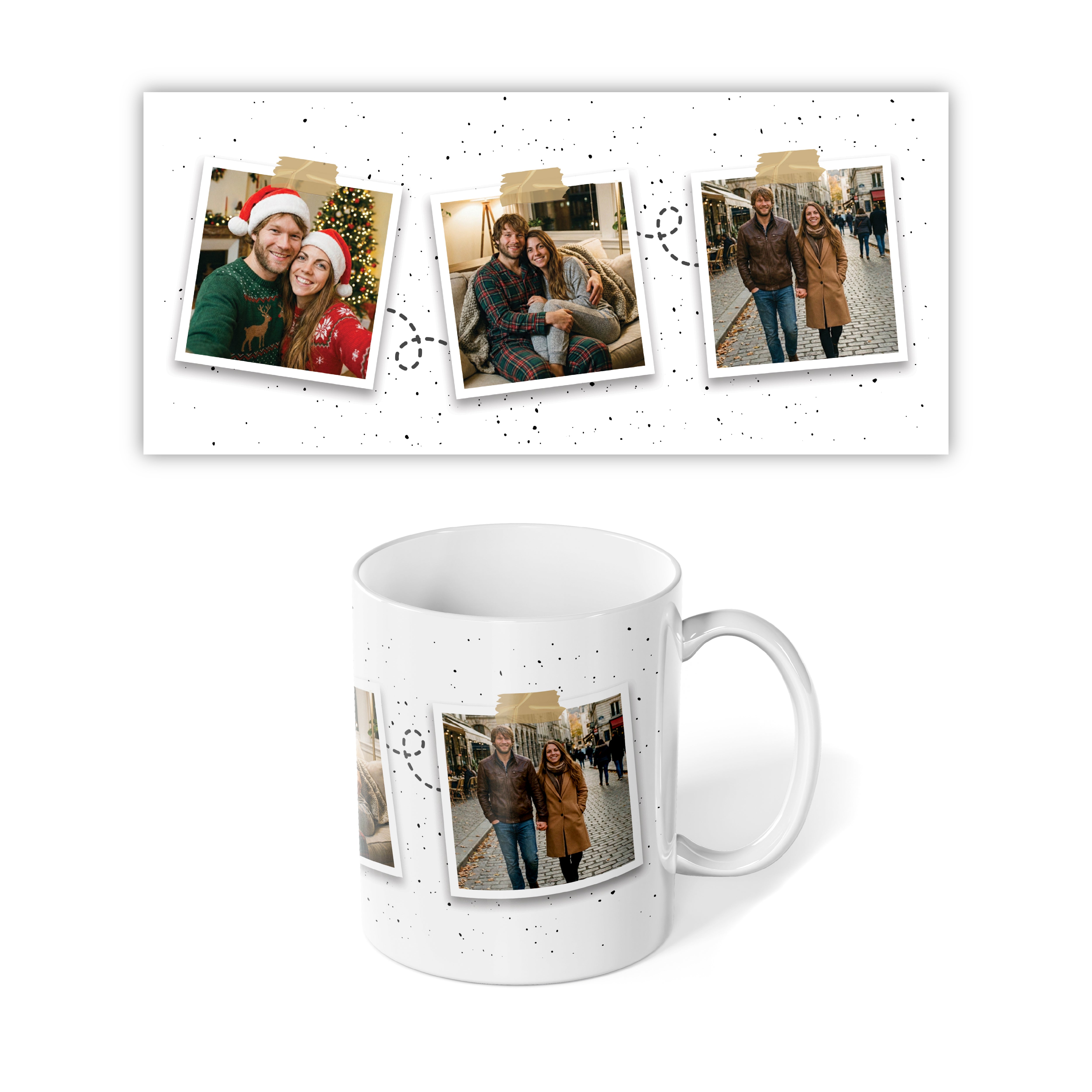 Cană albă personalizată Memories cu 3 imagini