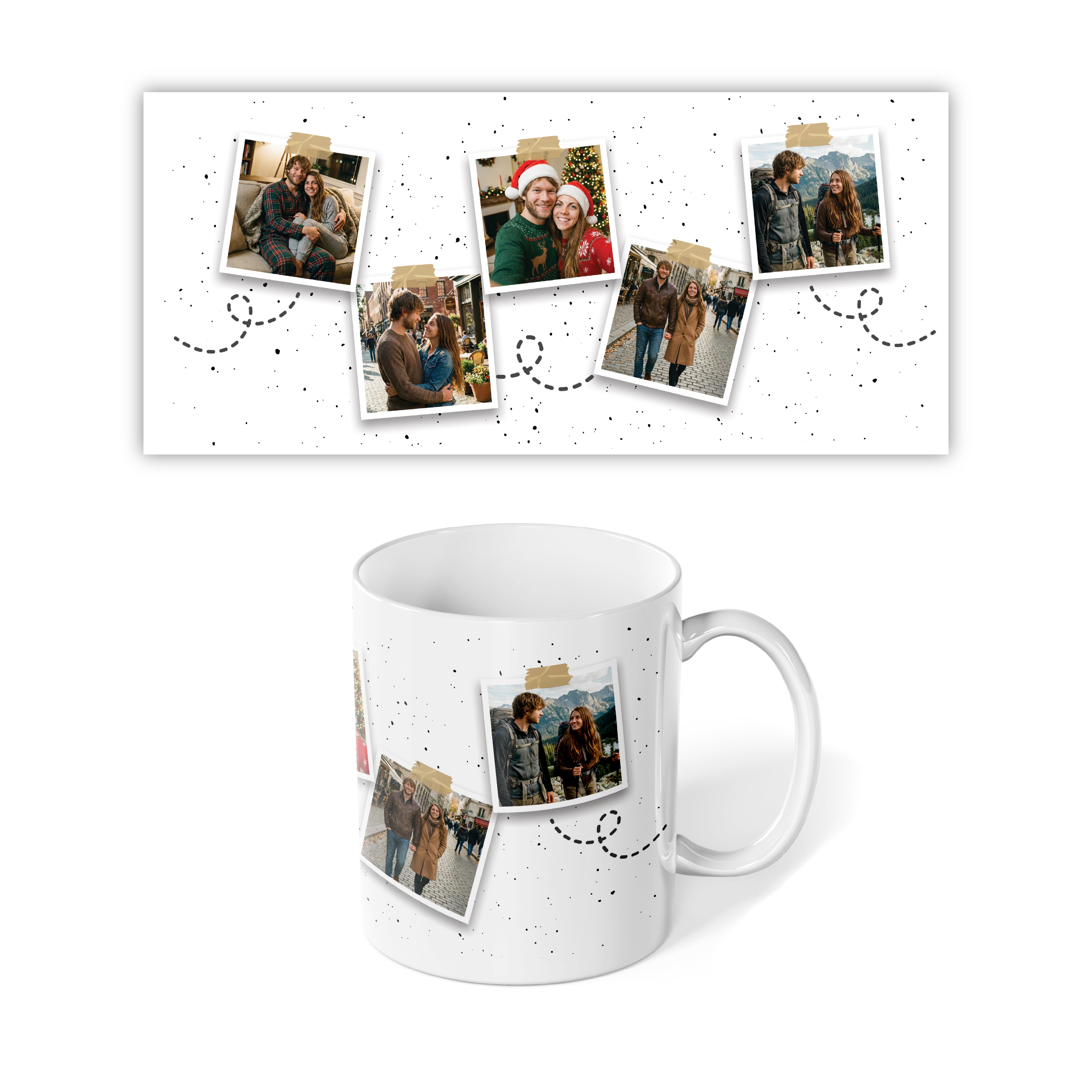 Cană albă personalizată Memories cu 5 imagini